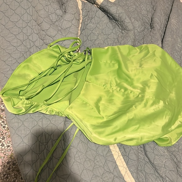Lace Up Back Satin Cami Dress Lime Green size 6 - Picture 3 of 7